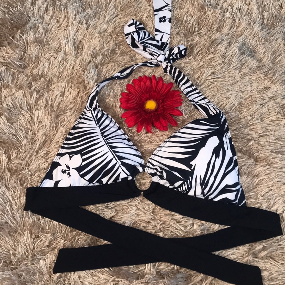 Ralph Lauren Halter Blue Hibiscus Swim Top